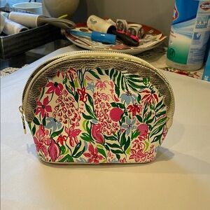 Lilly Pulitzer Scallop Cosmetic Pouch in the "Glowing Gardens" travel cosmetic